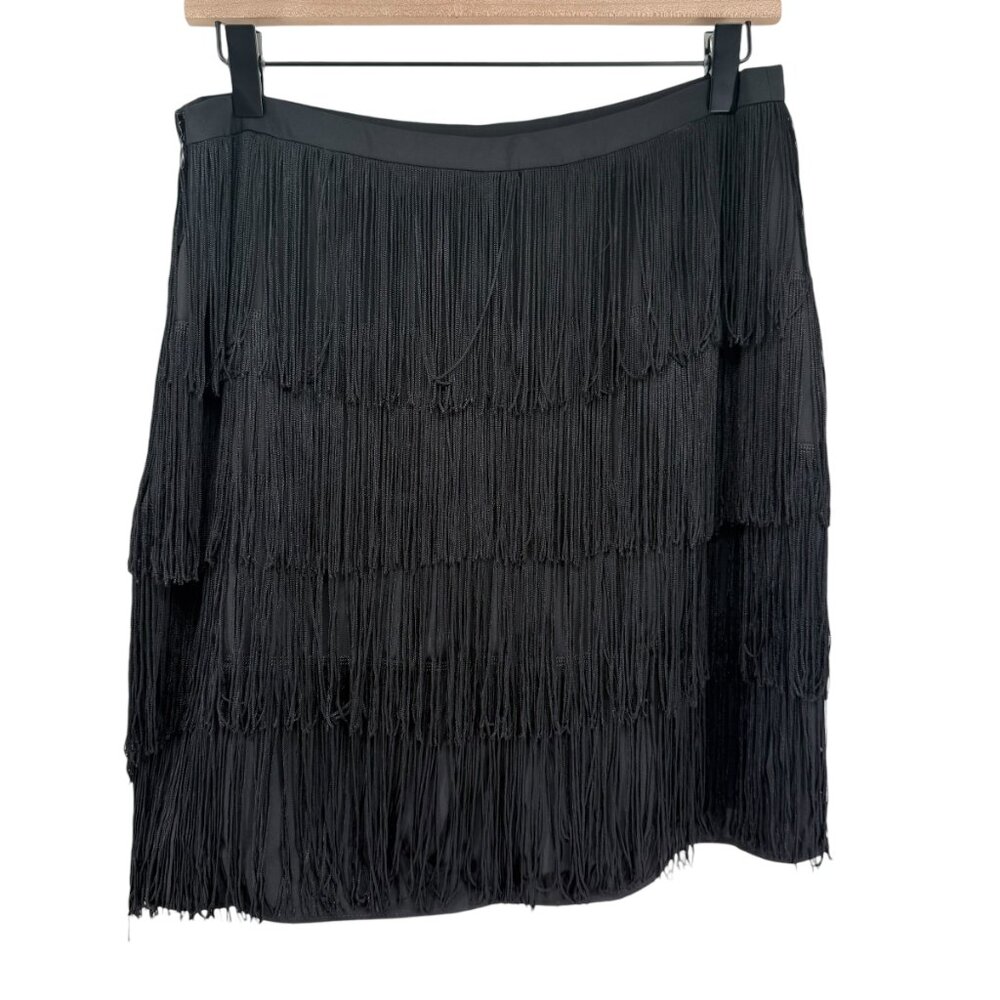 Lauren Ralph Lauren Addie Skirt 6P Petite Black Fringe Tiered Gatsby Flapper NWT - Picture 4 of 13